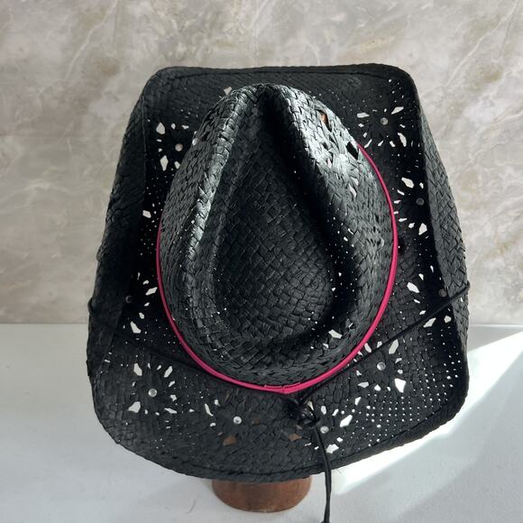 Toby Keith's Cowboy Hat "Whiskey Girl" PInk OS Black 100% Paper Woven - Picture 3 of 16